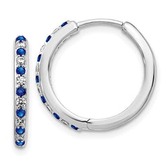 14k White Gold Diamond and Sapphire Hinged Hoop Earrings