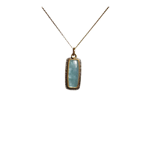 Brazilian Aquamarine Cabochon Necklace in Gold & Oxidized Silver