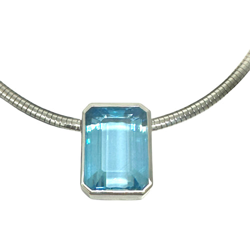 Rectangle Blue Topaz Pendant with 4 mm Cubetto Chain