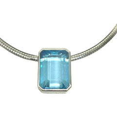 Rectangle Blue Topaz Pendant with 4 mm Cubetto Chain