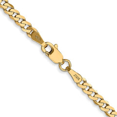 14K Gold 2.9mm Flat Beveled Curb Chain Necklace with Lobster Clasp