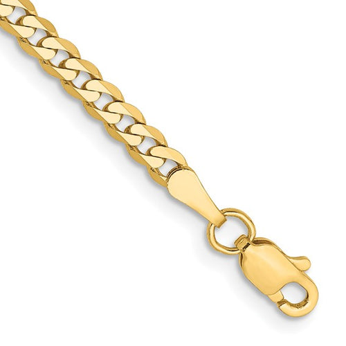 14K Gold 2.9mm Flat Beveled Curb Chain Bracelet with Lobster Clasp