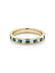 14k Gold Channel Set Green and White Stone Ring