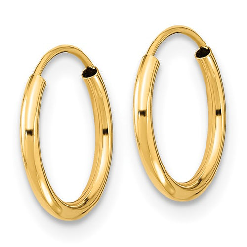 14k Gold 1 MM Wide 12 MM Endless Hoop Earrings