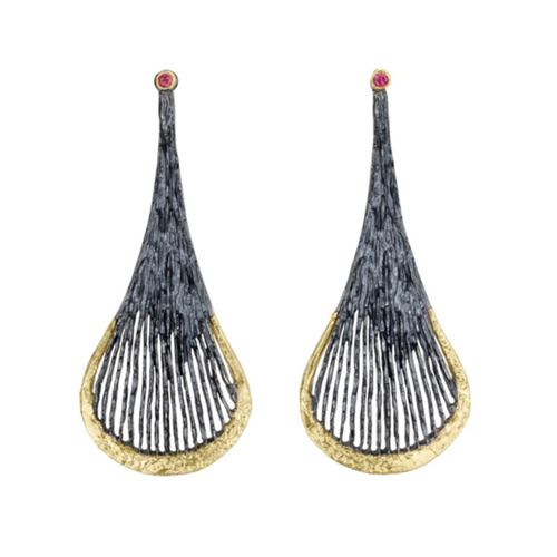 Teardrop Textured Earrings with Ruby Accent