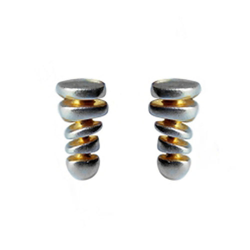 Small silver pebble stack earrings