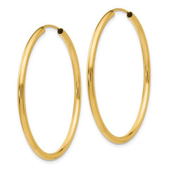 14k Gold 2 mm Wide Round Endless 35 mm Hoop Earrings