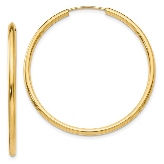 14k Gold 2 mm Wide Round Endless 35 mm Hoop Earrings