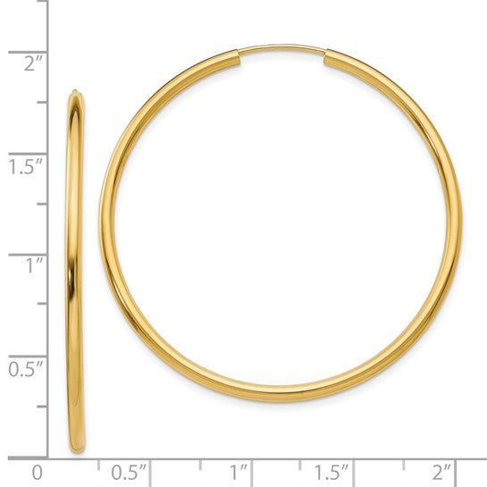 14k Gold 2 mm Wide 45 mm Round Endless Hoop Earrings