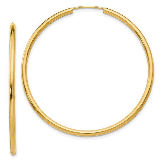 14k Gold 2 mm Wide 45 mm Round Endless Hoop Earrings