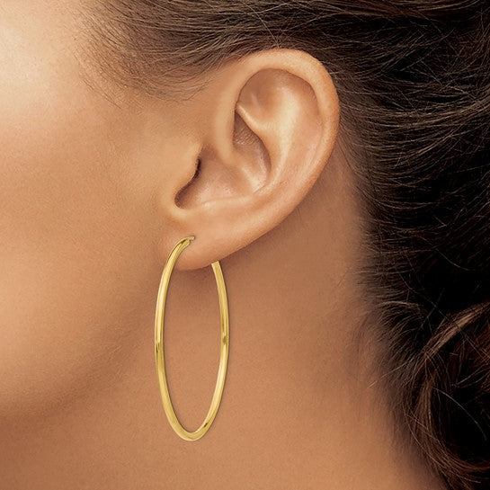 14K Gold 2 mm Wide 50 mm Endless Hoop Earrings