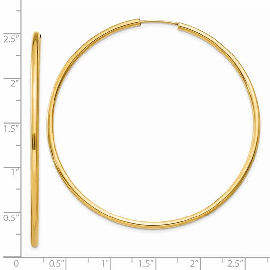 14K Gold 2 mm Wide 60 mm Endless Hoop Earrings