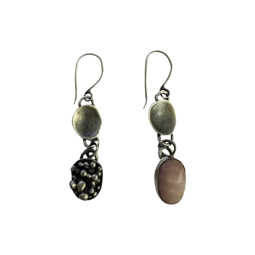 Pink Chalcedony and Dots on Hooks Earrings