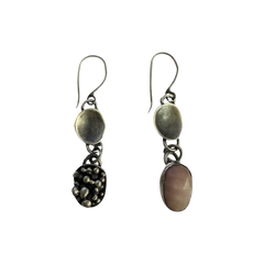 Pink Chalcedony and Dots on Hooks Earrings