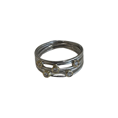 18k Gold and Silver Open Wrap Diamond Ring