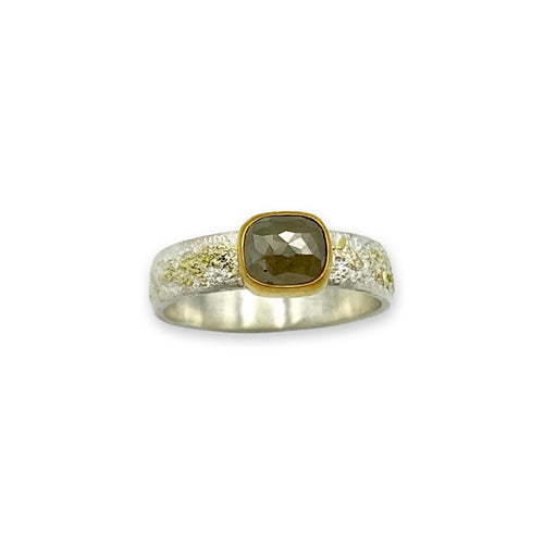 Rose Cut Diamond Ring | 22K Gold Artisan Setting