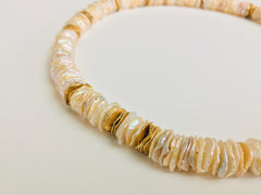 Fresh-water Disc Pearl Necklace with Gold-plated Silver Disc Spacers
