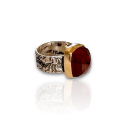 Almandine Garnet Rose Cut Ring in Gold & Silver