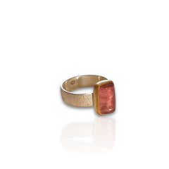 Pink Tourmaline Cushion Cabochon Ring in Gold
