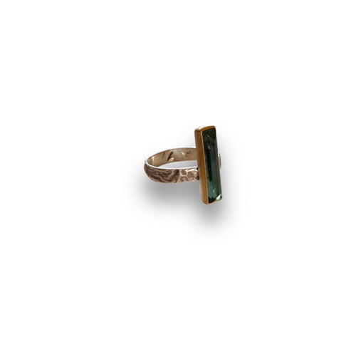 Blue Tourmaline Crystal Ring in Gold & Silver