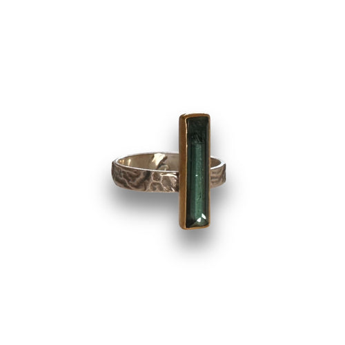Blue Tourmaline Crystal Ring in Gold & Silver