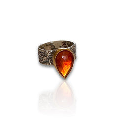 Hessonite Garnet Rose Cut Ring in Gold & Silver