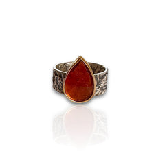 Hessonite Garnet Rose Cut Ring in Gold & Silver