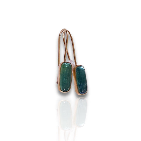 Brazilian Aqua Green Tourmlaine 18k Gold on Oxidized Silver Earrings