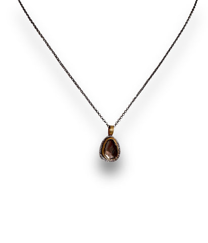 Raw Crystal Silver Pendant with Gold-filled Chain - Small