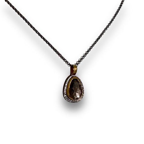 Rose Cut Smoky Quartz Necklace in Gold & Silver