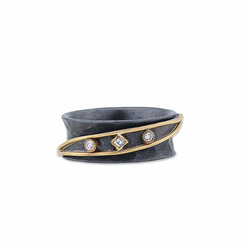 24k Gold & Oxidized Sterling Silver Flat "Fusion" Band