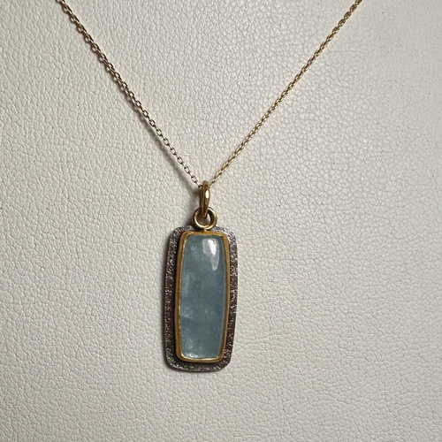 Brazilian Aquamarine Cabochon Necklace in Gold & Oxidized Silver