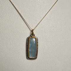Brazilian Aquamarine Cabochon Necklace in Gold & Oxidized Silver