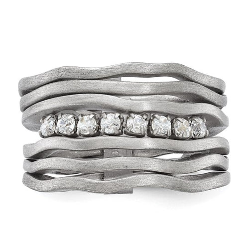 Sterling Silver Rhodium Plated Multi-Row CZ Ring