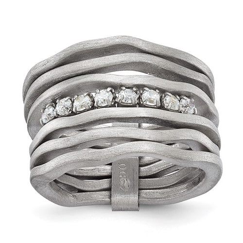 Sterling Silver Rhodium Plated Multi-Row CZ Ring