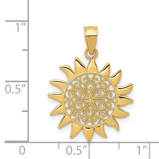 14k Gold Polished Filigree Sun Pendant – Lireille