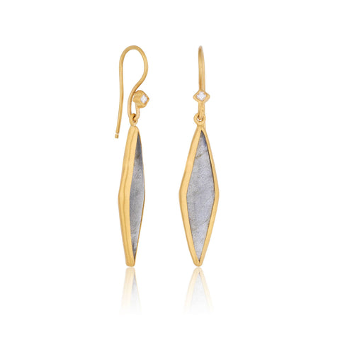 22K Yellow Gold "Abby" Drop Earrings with Large Oval Abalones and Diamond Accents