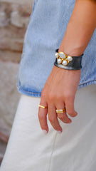 KIRSTEN Cuff – 24K Gold, Silver, Pearls & Cognac Diamonds