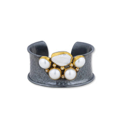 KIRSTEN Cuff – 24K Gold, Silver, Pearls & Cognac Diamonds