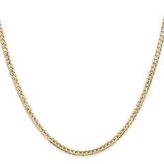 14K Solid Yellow Gold 3mm Open Concave Curb Chain with Lobster Clasp