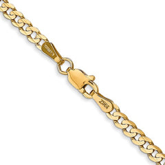 14K Solid Yellow Gold 3mm Open Concave Curb Chain with Lobster Clasp