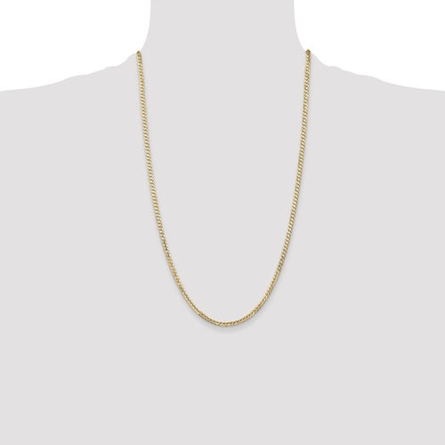 14K Solid Yellow Gold 3mm Open Concave Curb Chain with Lobster Clasp