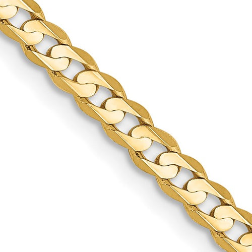 14K Solid Yellow Gold 3mm Open Concave Curb Chain with Lobster Clasp