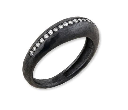 Boogie Line Diamond Oxidized Silver Ring  & Diamonds