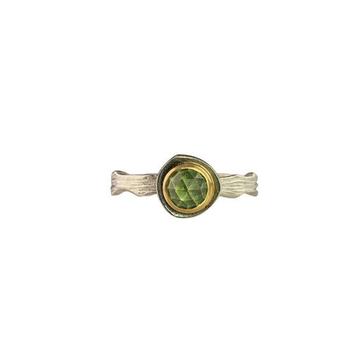 Cloud Forest Rose Cut Peridot Stacking Ring - Bright