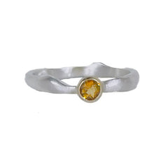 Twig Stacking Ring with 14k Yellow Gold Bezel and 3.75mm Faceted Citrine
