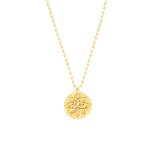 Textured Floral Medallion Diamond Necklace