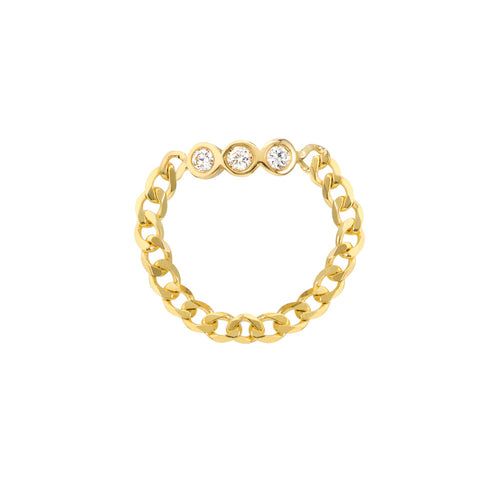 Diamond Trio 14k Yellow Gold Curb Chain Ring