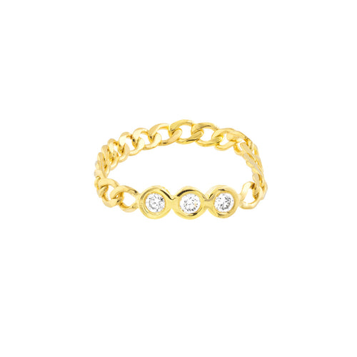 Diamond Trio 14k Yellow Gold Curb Chain Ring