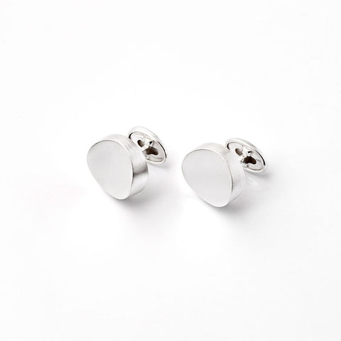 Modern Sterling Silver Oval Concave Cuff Links